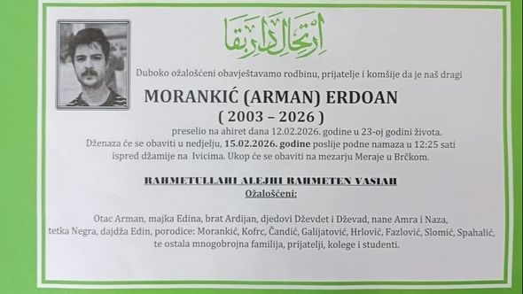 Poznat termin dženaze mladiću Erdoanu Morankiću, kojeg je usmrtio tramvaj