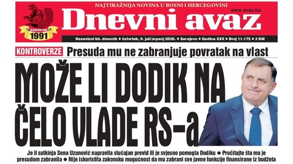 U današnjem "Dnevnom avazu" čitajte: Može li Dodik na čelo Vlade RS-a